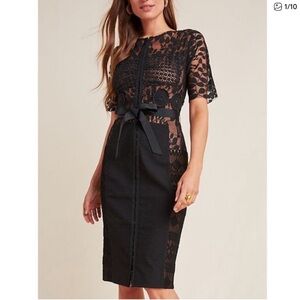 Anthropologie Byron Lars Beguile Unconventional Lace Sheath Dress Black Size 2